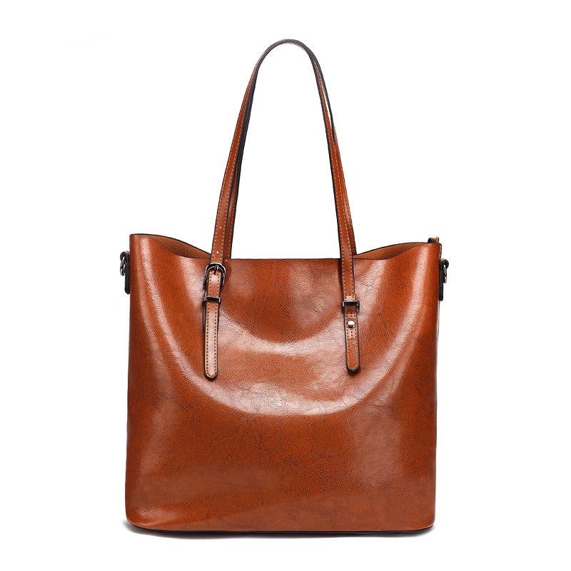 Women's Oil Wax Leather Solid Color Underarm Large Shoulder Bags