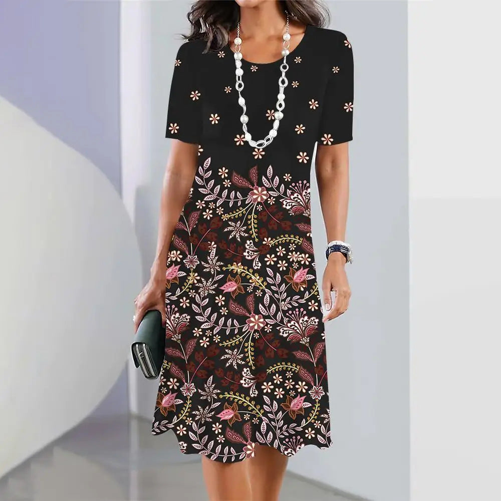 Digital Printing Fashion Casual Loose Ladies Round Dresses