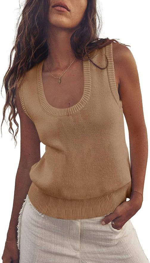 Women's Sleeveless Rib Knitted Out Leisure Basic Knitwear