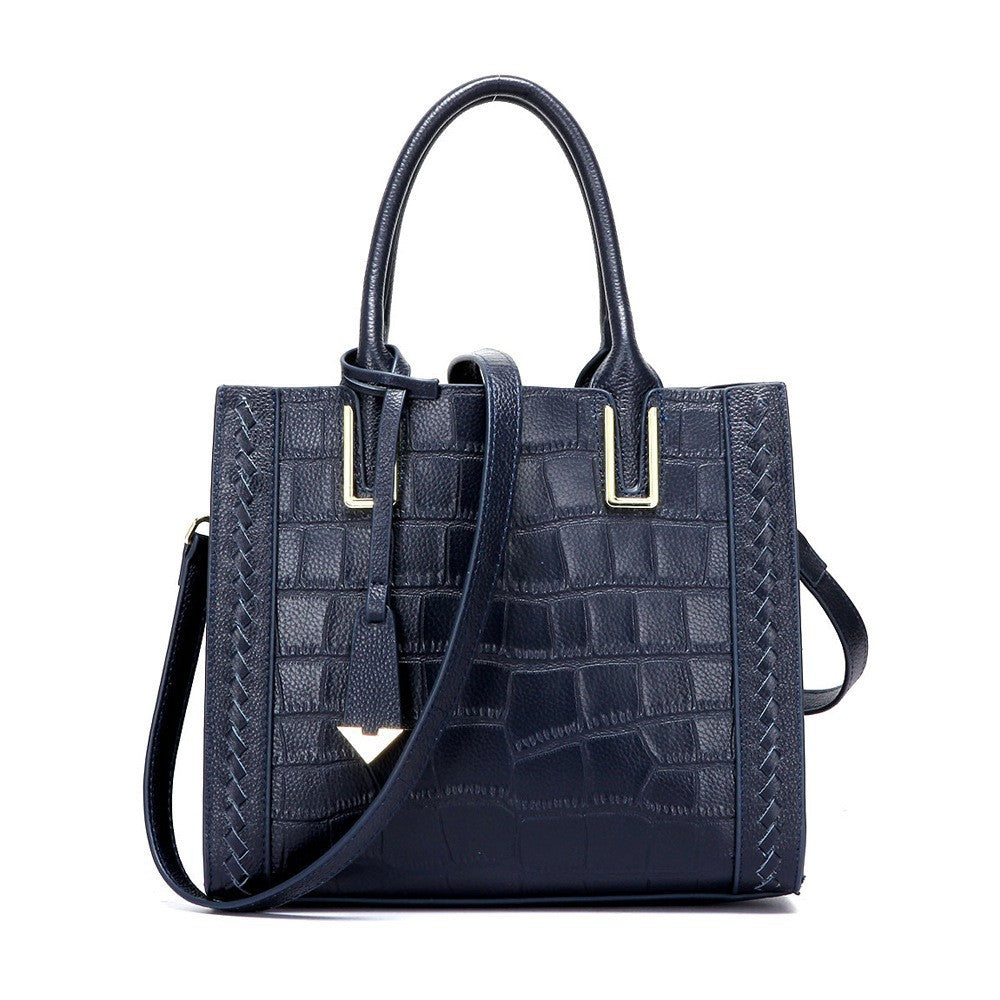 Women's First Layer Cowhide Crocodile Pattern Woven Women's Handbag