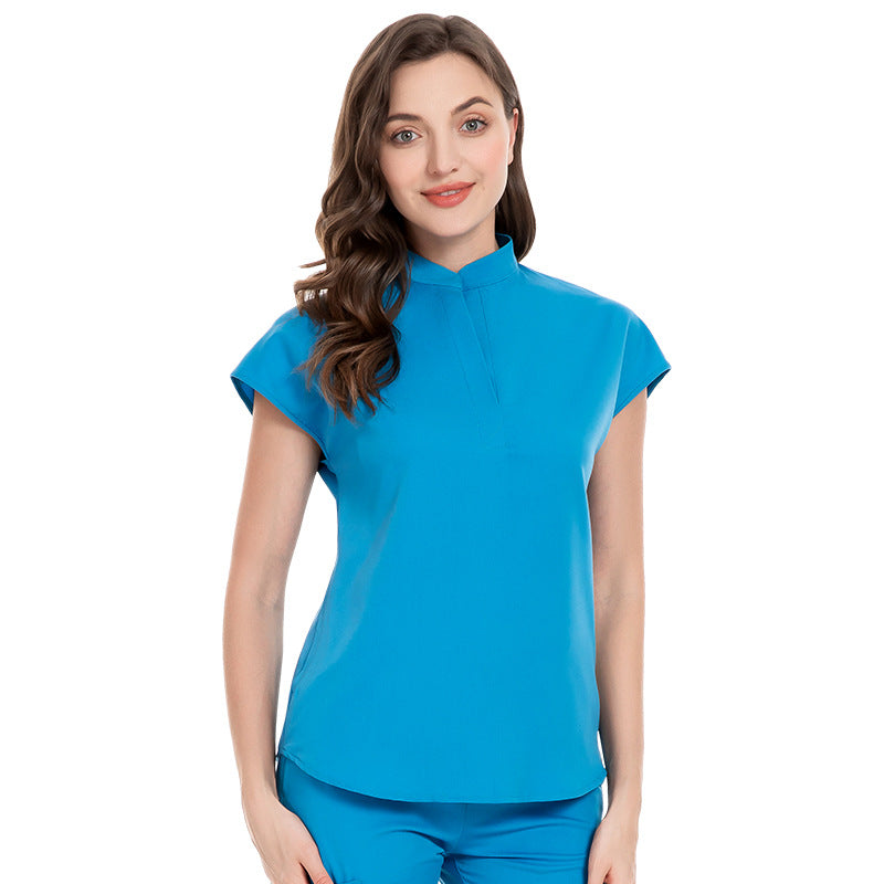 Color Medical Scrubbing Nursing Trousers Elastic Stand Collar Jogging Uniform