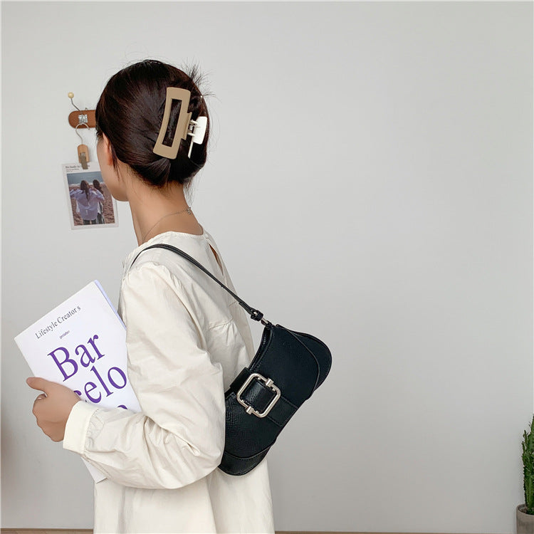 Women's Sense Color Contrast Patchwork Baguette Fashion Shoulder Bags