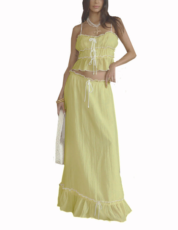 Women's Summer Bow Sweet Pleated Fairy Suits