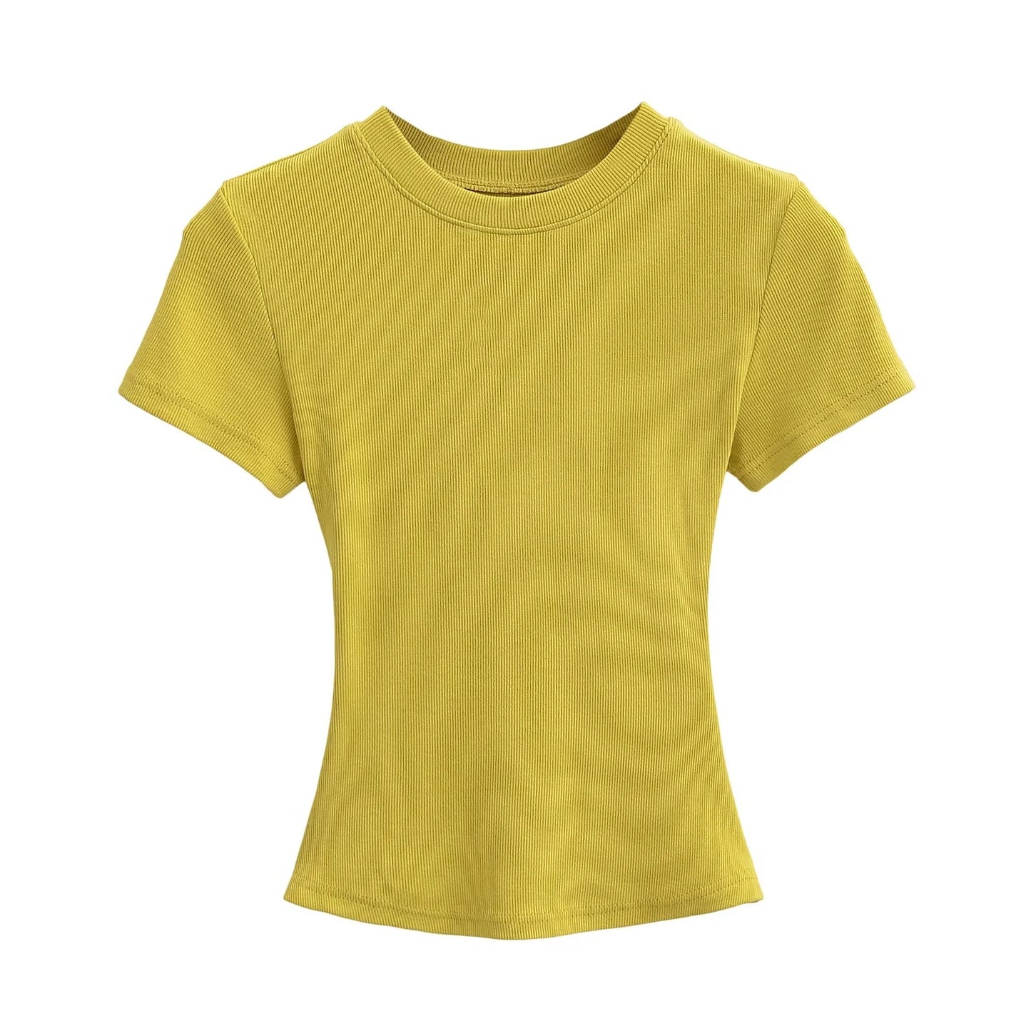 Women's Stretch Round Neck Thread T-shirt Summer High Waist Tight Blouses