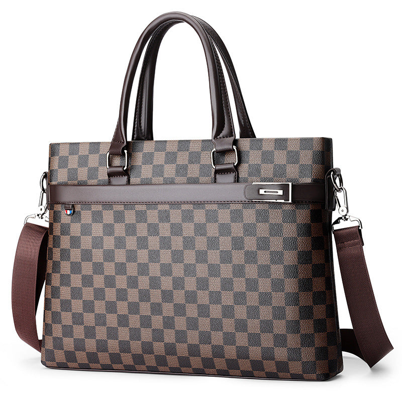 Men's Plaid Fashion Large Capacity Business Computer Men's Handbags