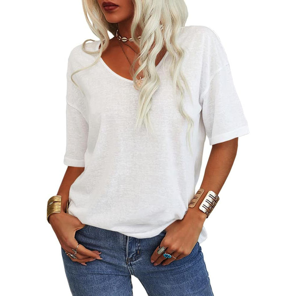 Women's Half Sleeve Loose Shirt Casual Solid Tops