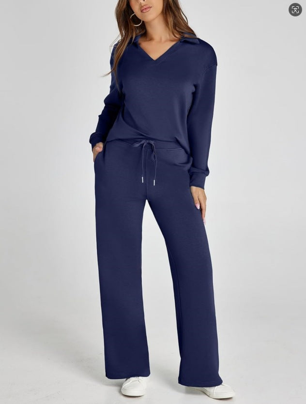 With Drawstring Design Elastic Waist Flared Suits