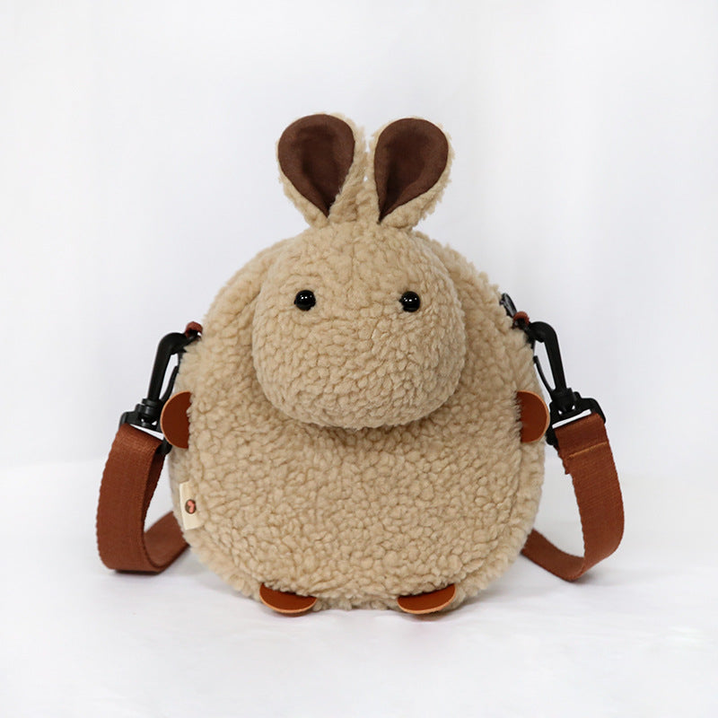 Tricolor Patch Chocolate Rabbit Cute Lamb Wool Female Winter Plush Women's Messenger Bag