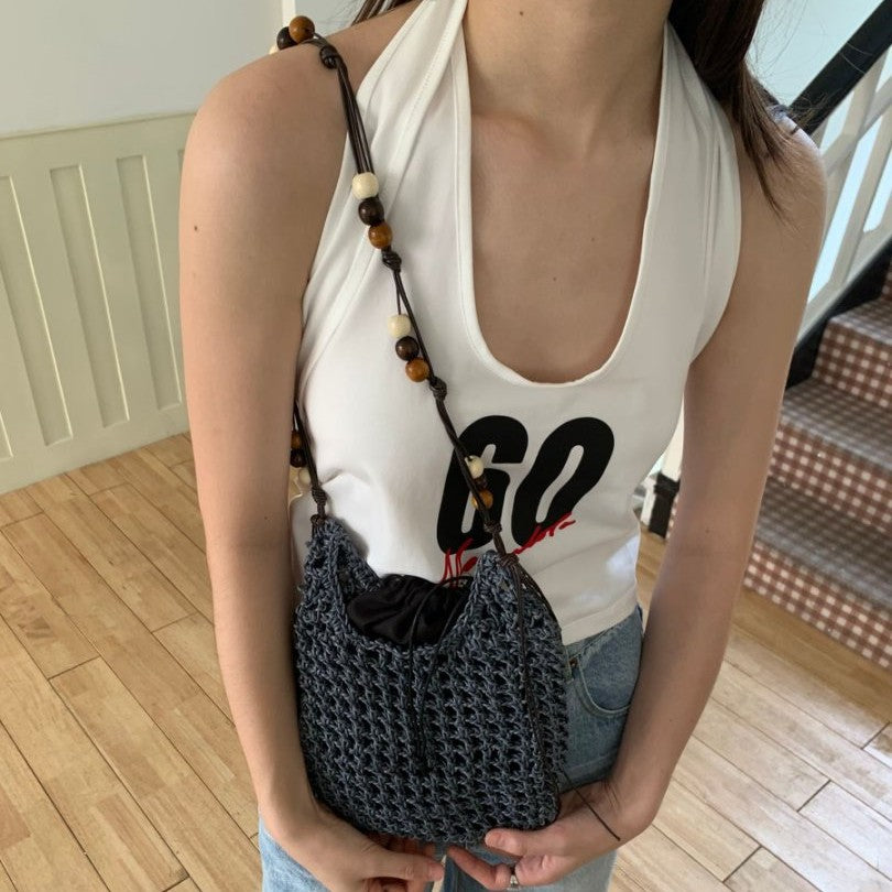 Women's Woven Retro Wooden Bead Tassel With Bags