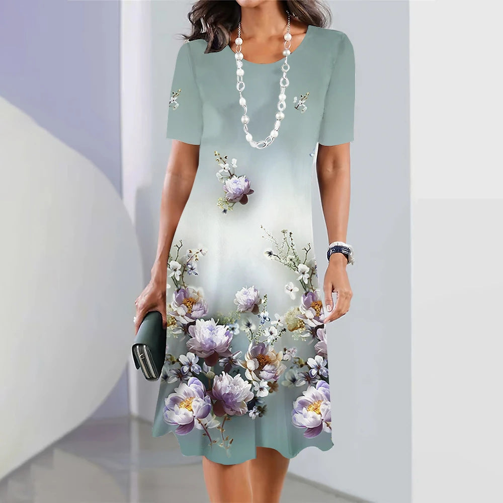 Digital Printing Fashion Casual Loose Ladies Round Dresses