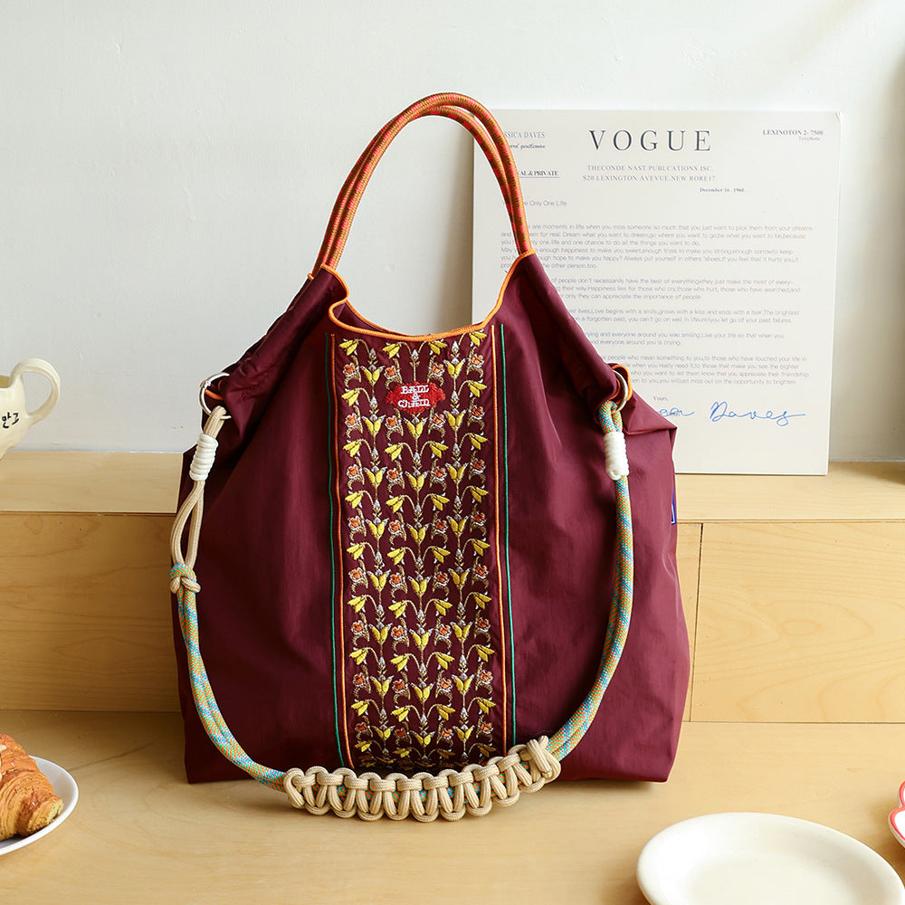 Thousand Needle Environmental Protection Waterproof Nylon Embroidery Fashion Large Capacity Women's Handbag