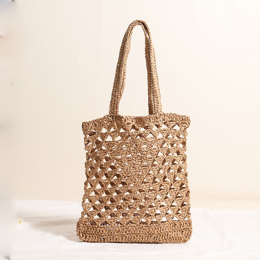 Women's One Straw Hollow Out Woven Vacation Shoulder Bags