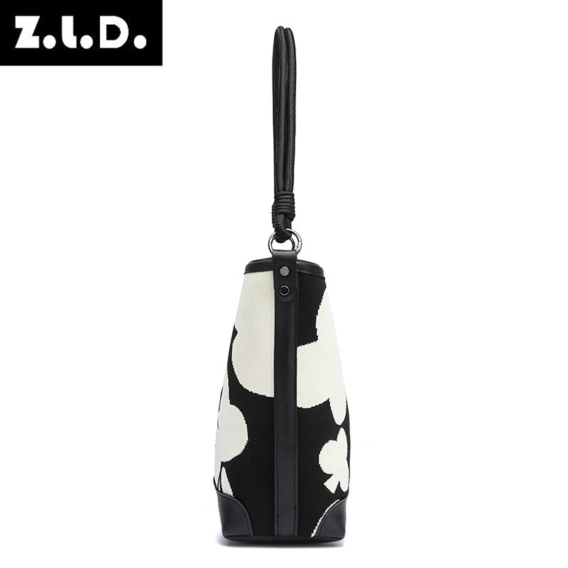 Women's Trendy Striped Portable Fashion Flower Bucket Bags