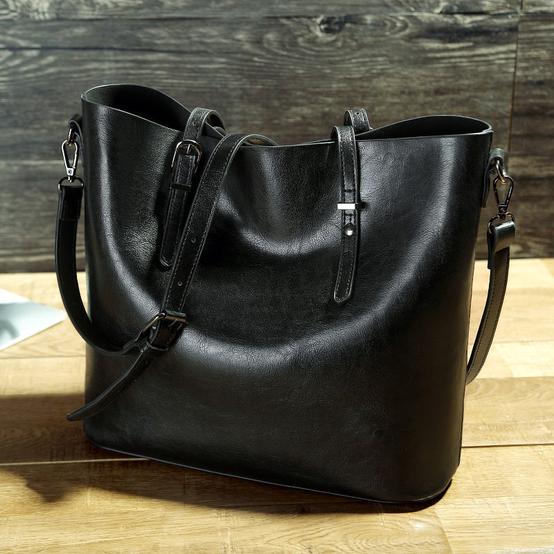 Women's Oil Wax Leather Solid Color Underarm Large Shoulder Bags
