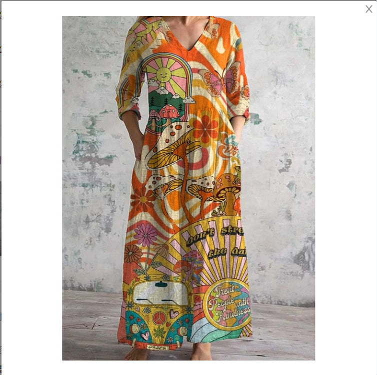 Women's Printed Summer City Casual Loose Dress Dresses