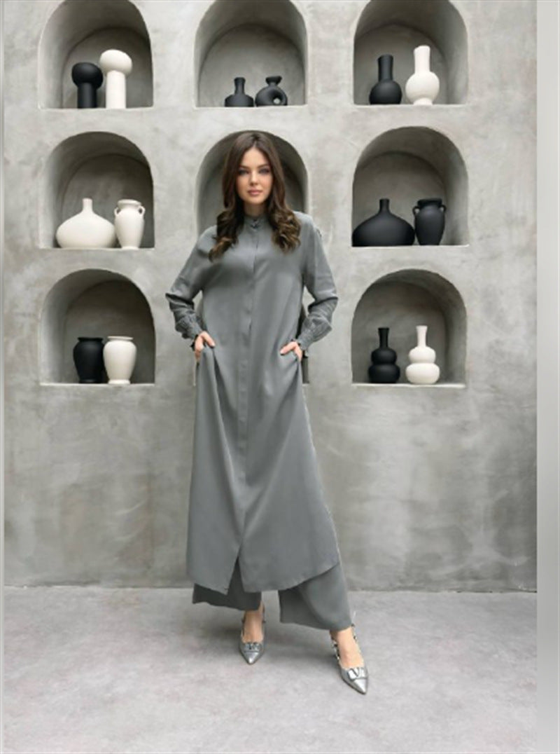 Women's Long Sleeve Split Stand Collar Shirt Suits