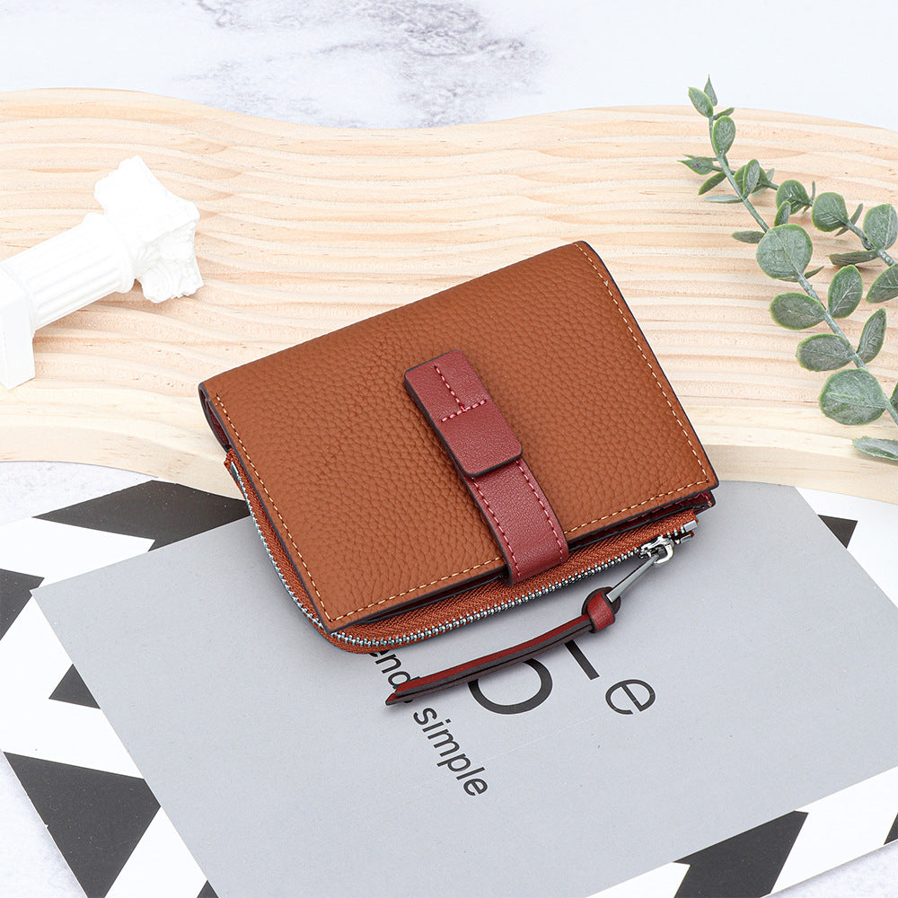 Women's Leather Contrast Color Short Fashion Fold Ladies Wallets