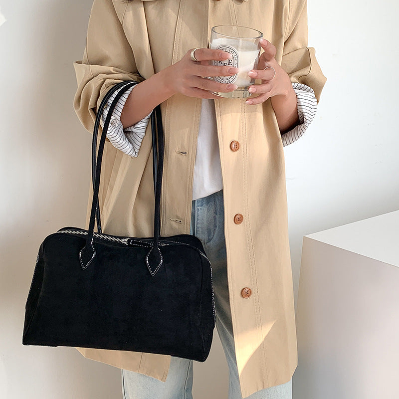 Women's Style Large Suede Frosted Vintage Boston Tote Bags