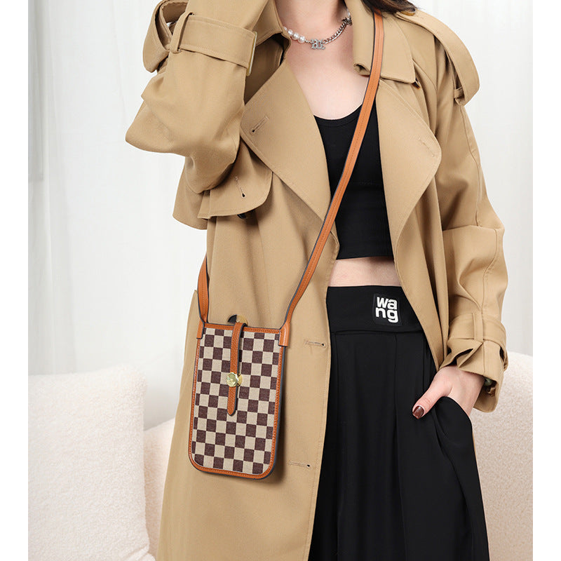Women's Mobile Female Fashion Thin Plaid Cowhide Phone Bags