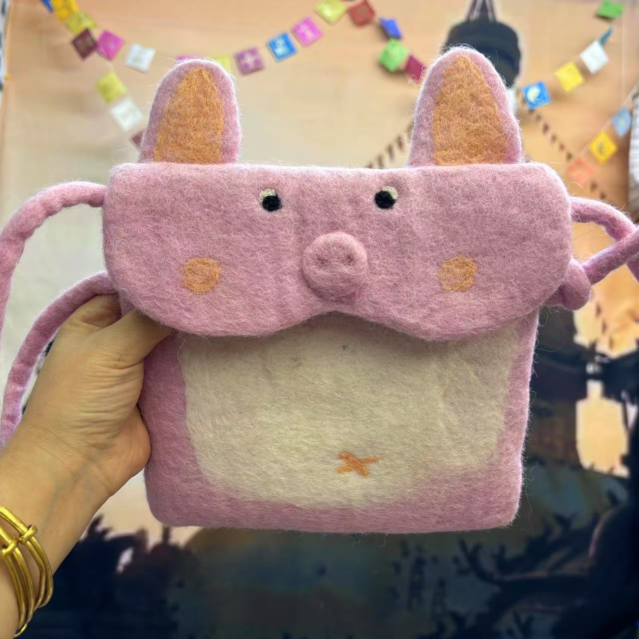 Wool Felt Cute Cartoon Funny Rabbit Fox Crossbody Bags