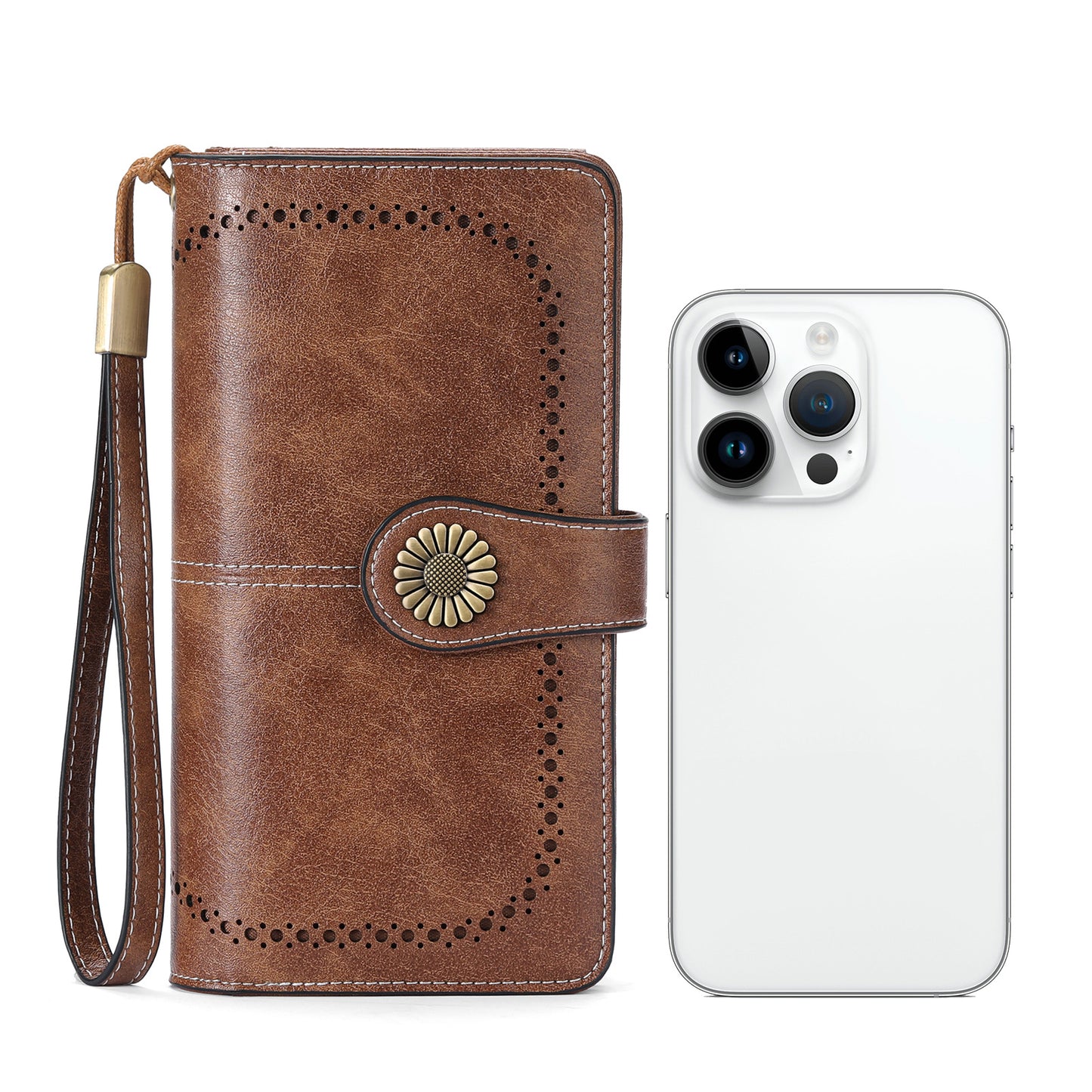 Women's Long Fan Billfold Leather Large Capacity Ladies Wallets