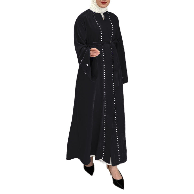 Fashion Solid Color Flared Sleeve Inlaid Pearl Clothing