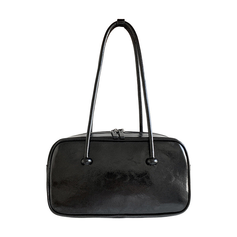 Women's Oil Wax Leather Retro Boston Korean Style Large Shoulder Bags