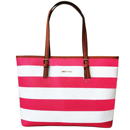 Women's Navy Style Bold Stripes Cross Pattern Leather Shoulder Bags