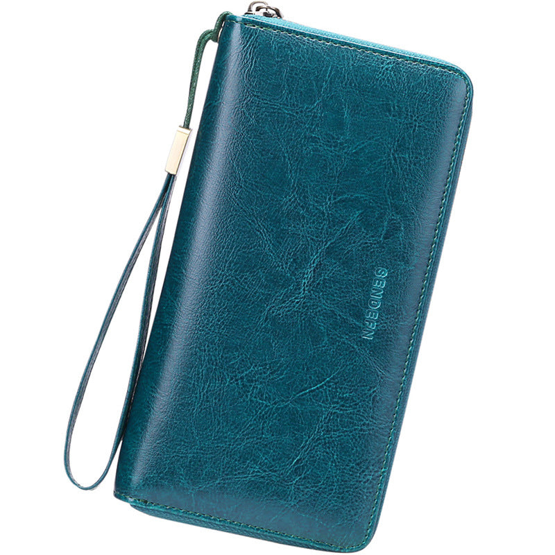 Women's Swiping Leather Large Capacity Long Top Layer Cowhide Ladies Wallets