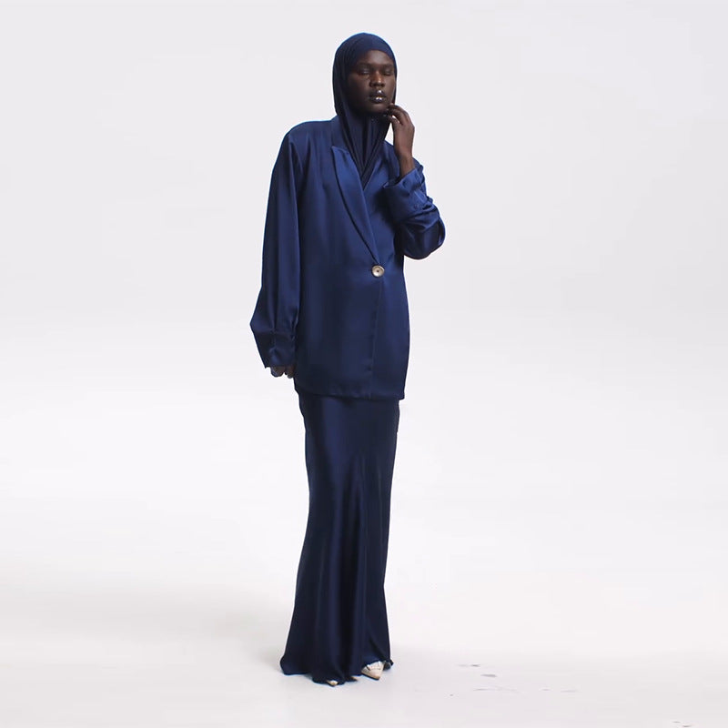 Women's Solid Color Ala Satin Long Two-piece Suits