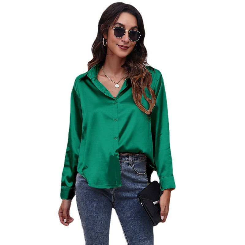 Women's New Popular Satin Shirt Long-sleeved Clothing