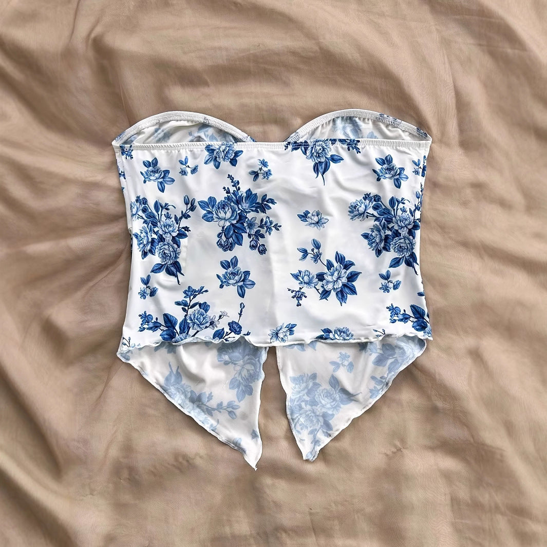 Asymmetric Hem Vacation Style Wrapped Chest Tops