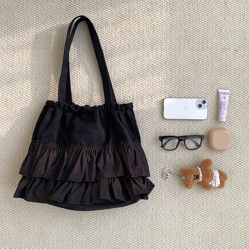 Women's Ruffled Canvas Large Capacity Underarm High-grade Shoulder Bags