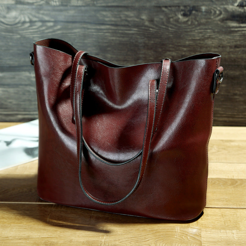 Women's Oil Wax Leather Solid Color Underarm Large Shoulder Bags