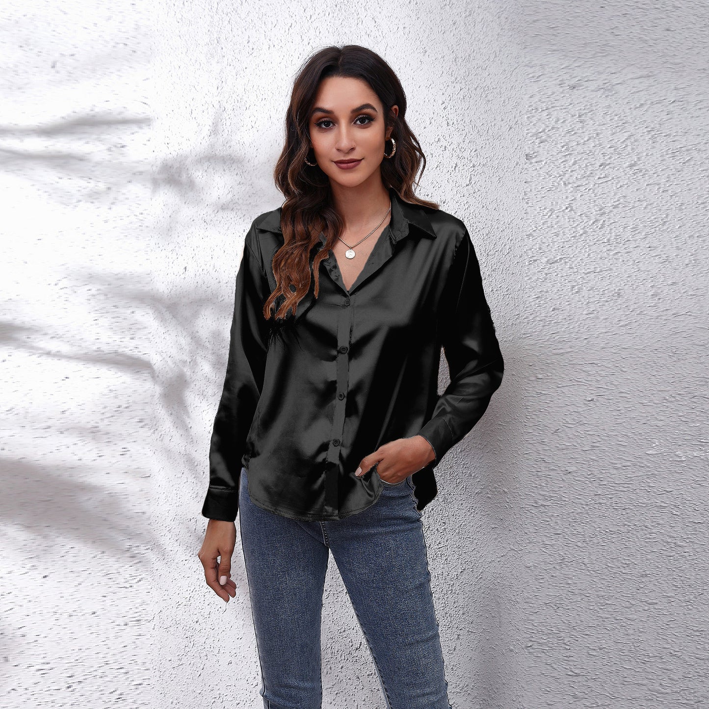 Women's New Popular Satin Shirt Long-sleeved Clothing