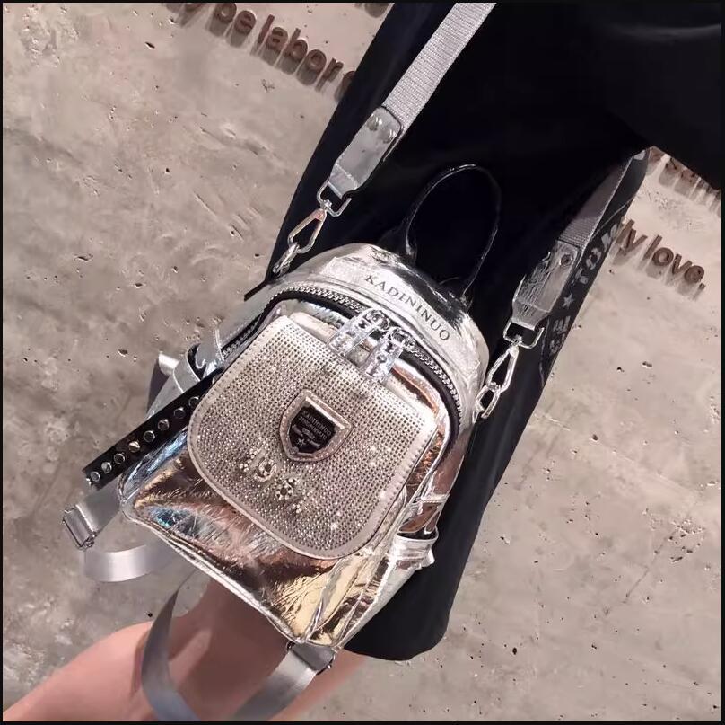 Women's Rhinestone Multipurpose Trendy Sier Soft Leather Bags