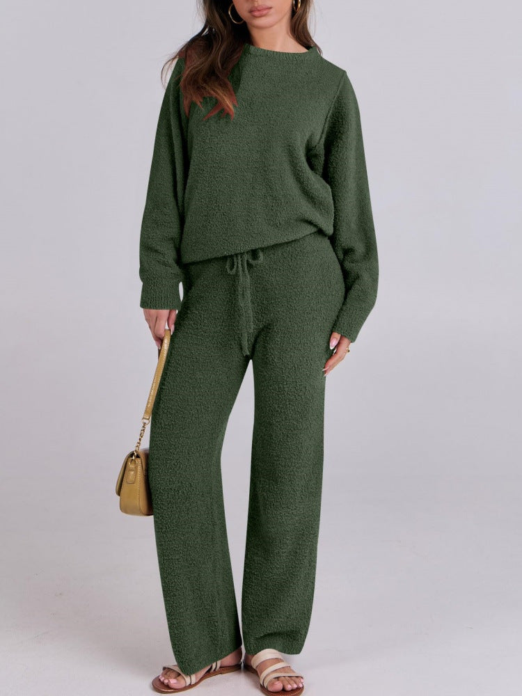 Women's Round Neck Long Sleeve Trousers Thick Suits