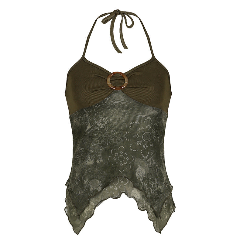 Women's Vintage Printed Small Sling Ethnic Round Tops