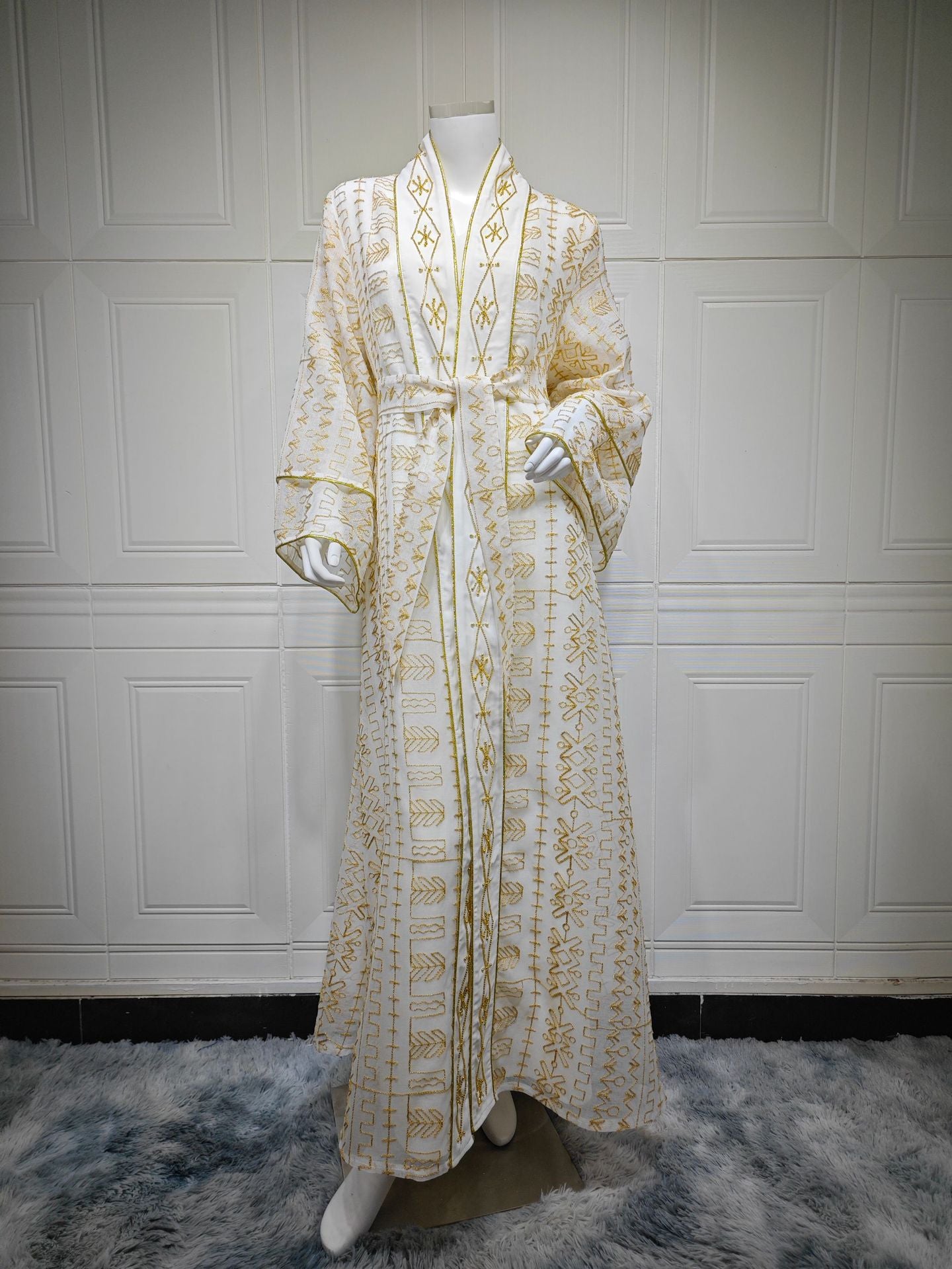 Muslim Robe Mesh Embroidery Saudi Dress Clothing