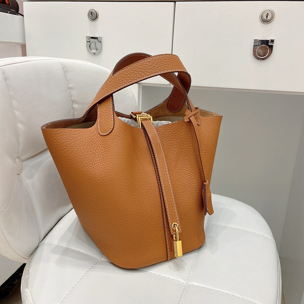 Women's Top Layer Cowhide Leather Portable Vegetable Handbags