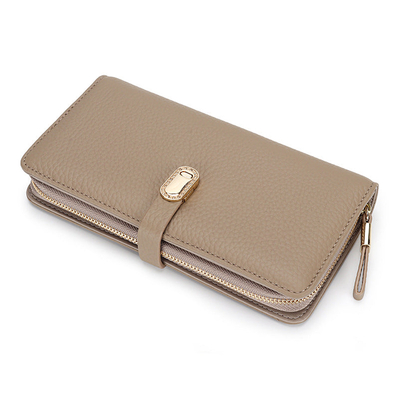 First Layer Cowhide Long Large Pattern Zipper Ladies Wallet