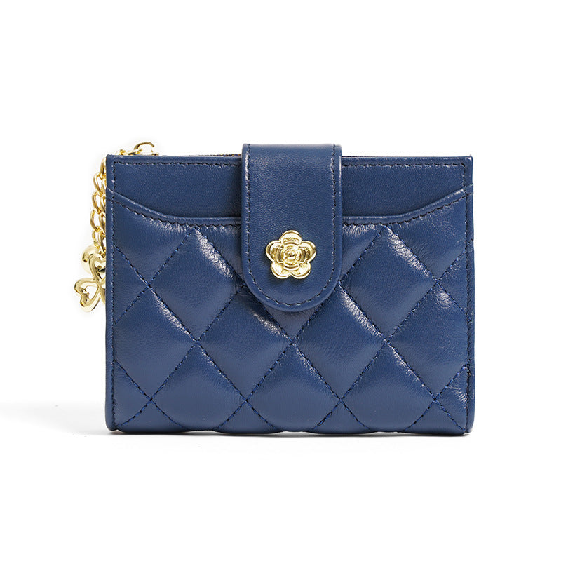 Women's Short Fashion Camellia Folding Multiple Slots Soft Ladies Wallets