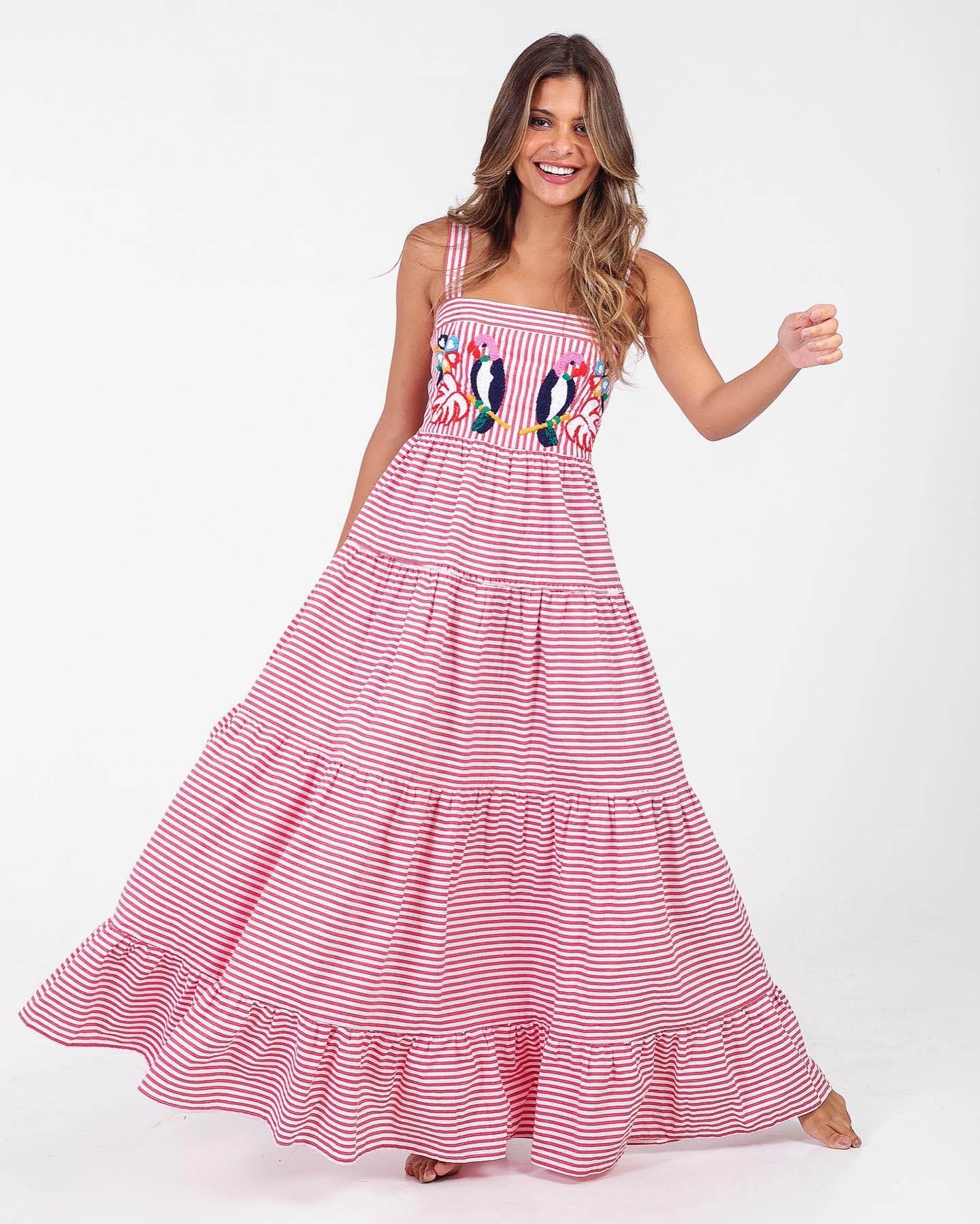 Women's Embroidered Pleated Puffy Sling Dress Beach Dresses