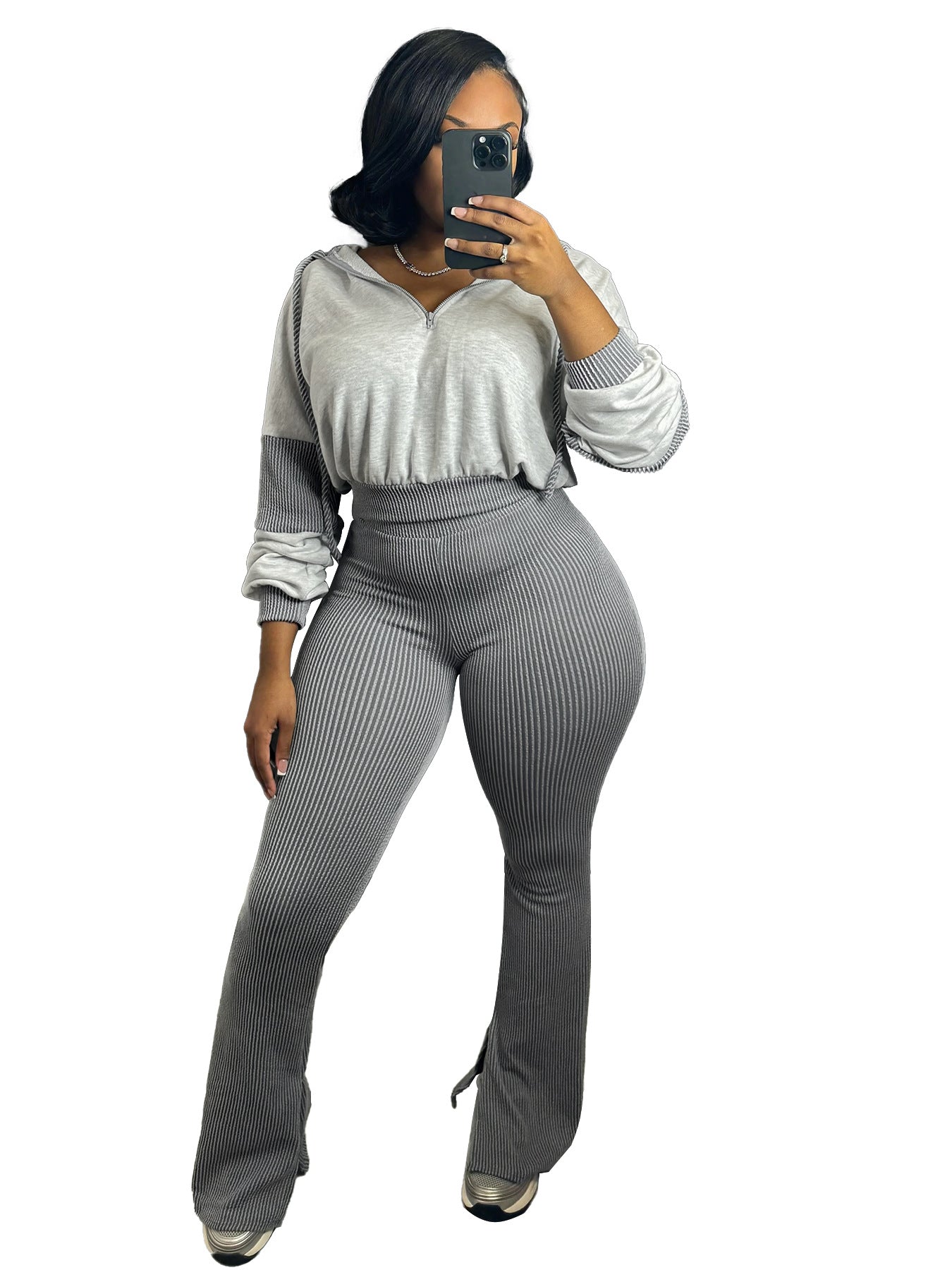 Women's Twist Strip Sweatshirt Stitching Hooded Bell-bottom Suits
