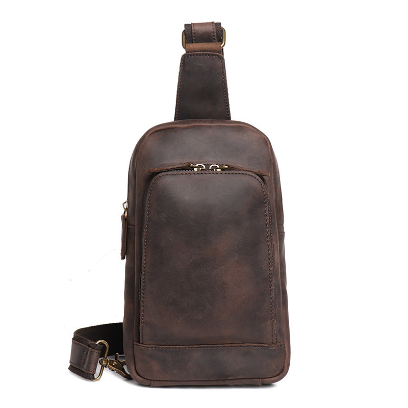 Women's & Men's Vintage Genuine Leather Close-fitting Crazy Horse Men's Chest Bags