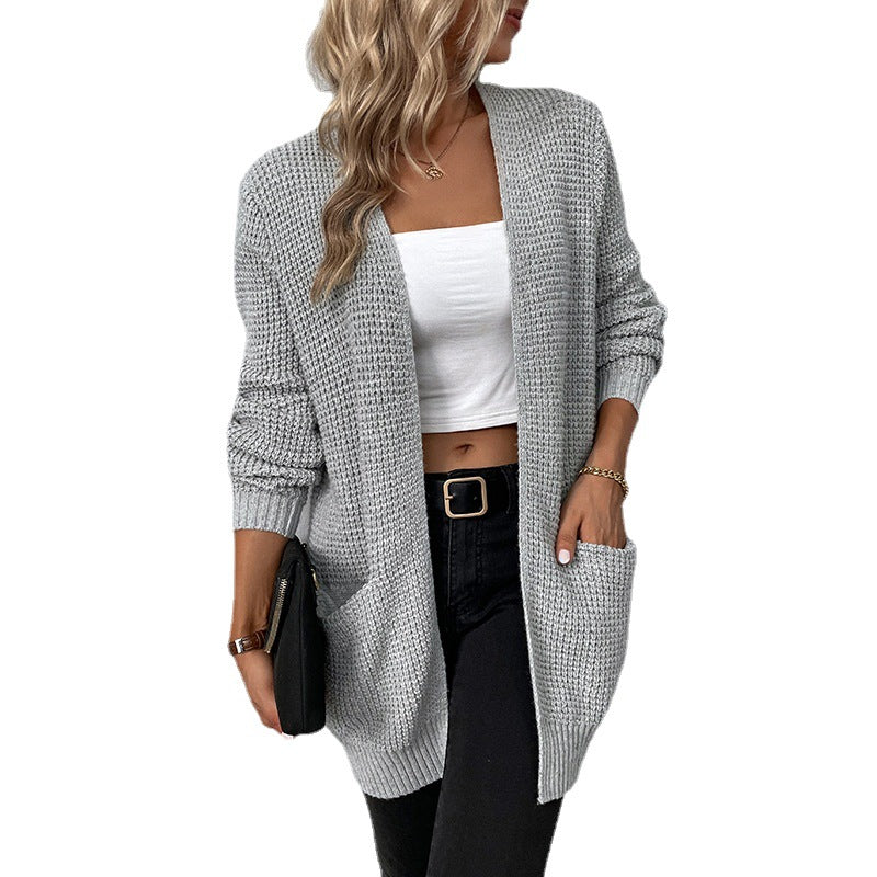 Women's Pretty Knitted Solid Color Pocket Knitwear