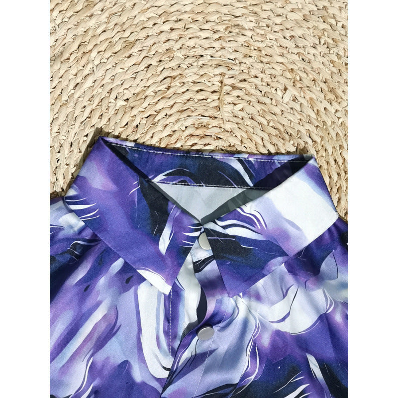Sleeve Lapel Loose Button Shirt Digital Blouses