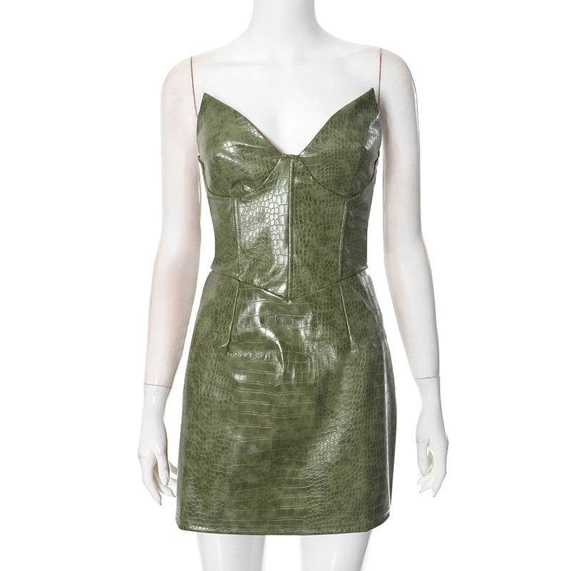Women's Fashion Crocodile Pattern Leather Hot Tube Dresses