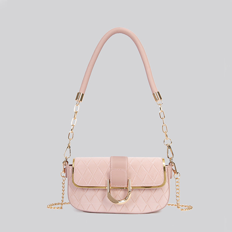Women's Popular Pink Rhombus Chain Baguette Underarm Simple Crossbody Bags
