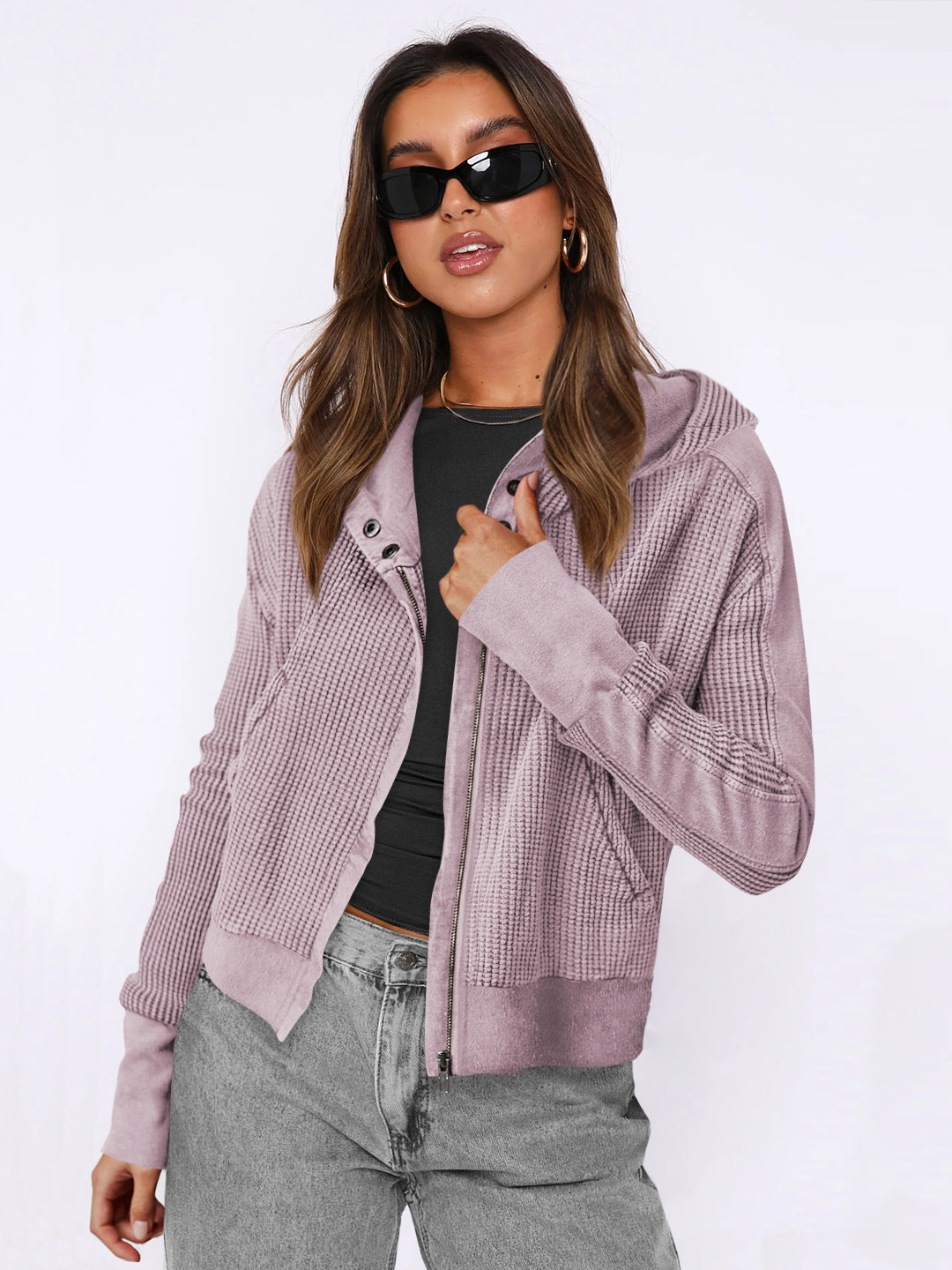 Women's Patchwork Long-sleeved Casual Zipper Trendy Hoodie Sweaters